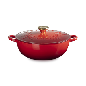 Le Creuset Cast Iron Cerise Holly Relief Soup Pot 26cm